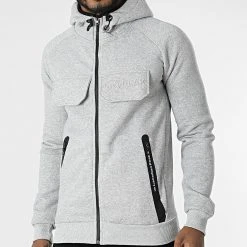 Bon marché 👍 Sweat Zippé Capuche Gortion Gris Chiné de Classic Series 😍