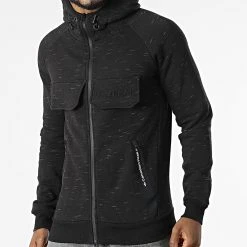 Budget ⭐ Sweat Zippé Capuche Gortion Noir Chiné de Classic Series 👏