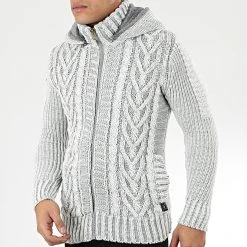 Coupon ⭐ Gilet Zippé Capuche 1016 Blanc Gris de Classic Series ✨
