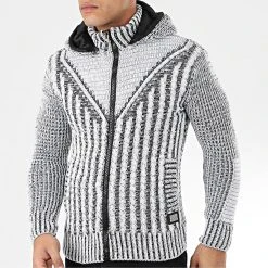 Promo 👍 Gilet Zippé Capuche 1015 Blanc Noir de Classic Series ✨