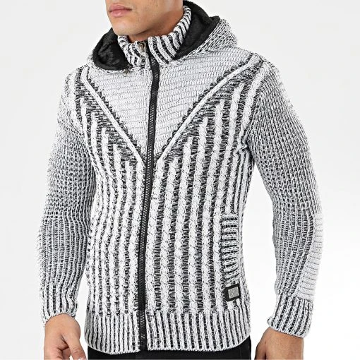 Promo 👍 Gilet Zippé Capuche 1015 Blanc Noir de Classic Series ✨ -Classic Series Soldes classic series 204592 1015 WHITE BLACK 20191122T112828 01