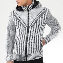 Promo 👍 Gilet Zippé Capuche 1015 Blanc Noir de Classic Series ✨ -Classic Series Soldes classic series 204592 1015 WHITE BLACK 20191122T112835 03