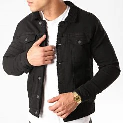 Remise 🎁 Veste Jean Col Mouton W-7001 Noir de Classic Series ✨