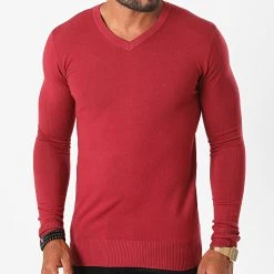 Bon marché 🧨 Pull Col V J662 Bordeaux de Classic Series ⭐