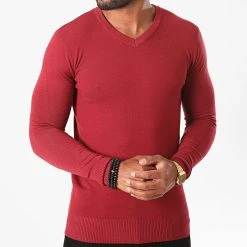 Bon marché 🧨 Pull Col V J662 Bordeaux de Classic Series ⭐ -Classic Series Soldes classic series 228209 J662 11 20200812T100340 03