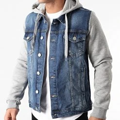Vente flash 🎁 Veste Jean Capuche AF-1945 Bleu Denim Gris Chiné de Classic Series ✨ -Classic Series Soldes classic series 233016 AF 1945 BLUE GREY TPDT 20210226T134156 03