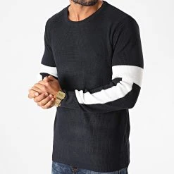 Le moins cher ❤️ Pull G1909 Bleu Marine Blanc de Classic Series 🥰