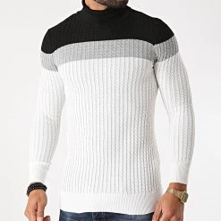 Bon marché 🌟 Pull Col Roulé Blanc Gris Noir de Classic Series 🥰