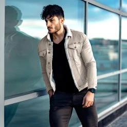 Top 10 😉 Veste Jean Super Skinny Fit Col Mouton 7001 Beige Clair de Classic Series 👏 -Classic Series Soldes classic series 241404 W 7001 STONE BEIGE TPDT 20210224T142936 03