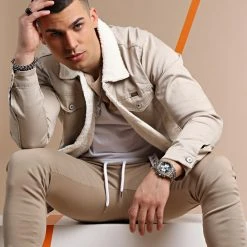 Top 10 😉 Veste Jean Super Skinny Fit Col Mouton 7001 Beige Clair de Classic Series 👏 -Classic Series Soldes classic series 241404 W 7001 STONE BEIGE TPDT 20220309T152043 06