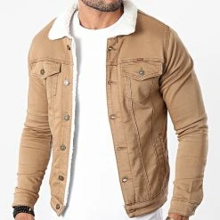 Coupon ⌛ Veste Jean Super Skinny Fit Col Mouton 7001 Beige Foncé de Classic Series ❤️