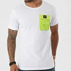 Bon marché ✔️ Tee 😍 Shirt Poche CL01 Blanc Vert Fluo de Classic Series 🌟