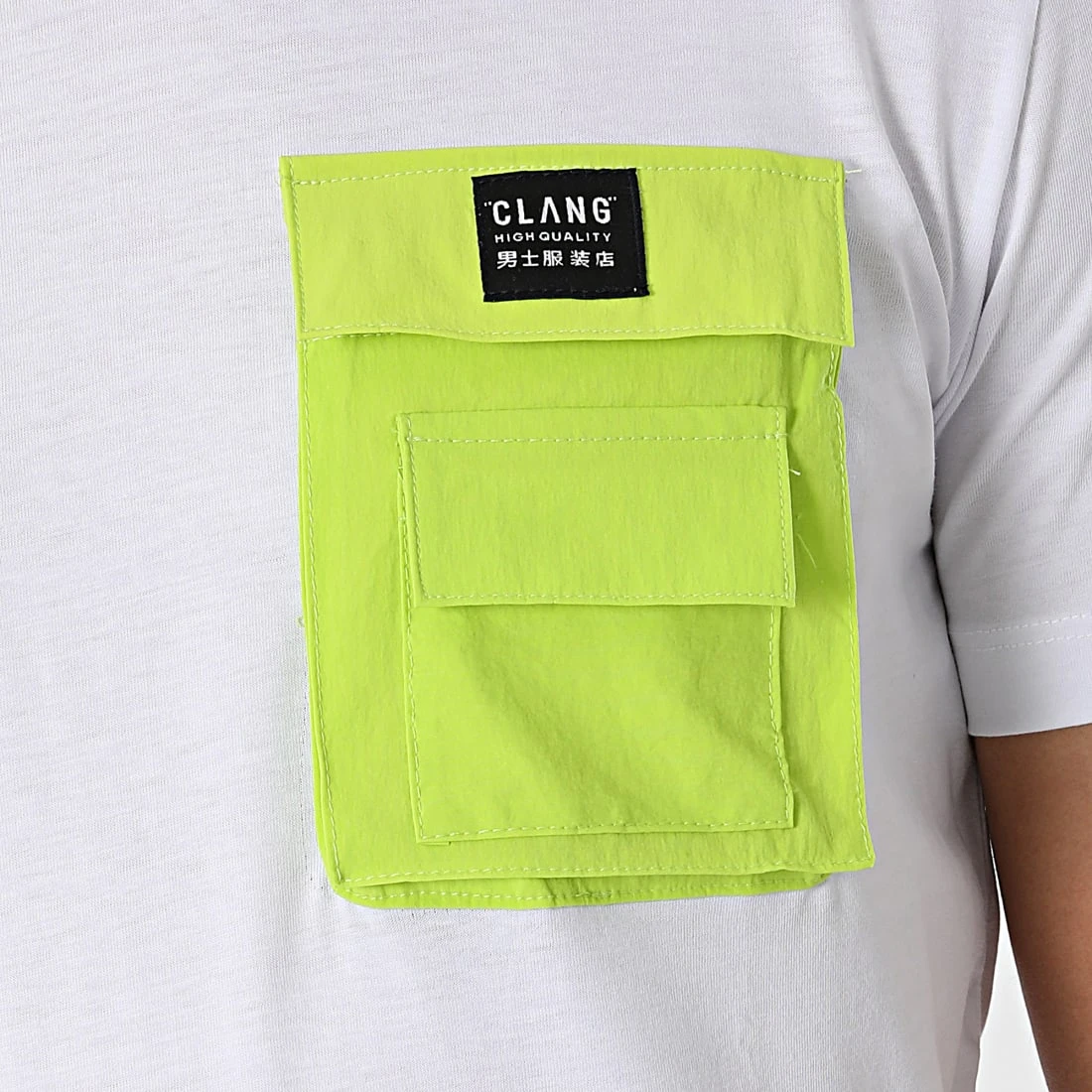 Bon marché ✔️ Tee 😍 Shirt Poche CL01 Blanc Vert Fluo de Classic Series 🌟 4 Bon marché ✔️ Tee 😍 Shirt Poche CL01 Blanc Vert Fluo de Classic Series 🌟 – Image 2