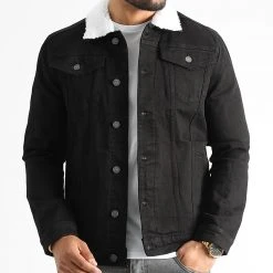 Promo 🔔 Veste Jean Col Mouton Kash Teddy DP3010 Noir de Classic Series ⭐ -Classic Series Soldes classic series 281288 DP3010 001 20220824T123313 03