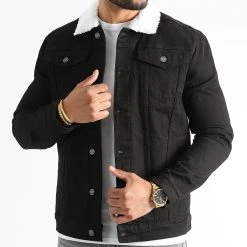 Promo 🔔 Veste Jean Col Mouton Kash Teddy DP3010 Noir de Classic Series ⭐