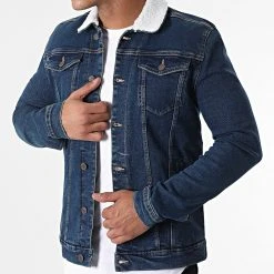 Promo ❤️ Veste Jean Col Mouton Kash Teddy DP3010 Bleu Denim de Classic Series ⭐