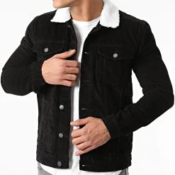 Remise 🎉 Veste Velours Col Mouton Corduroy Teddy Noir de Classic Series ✨