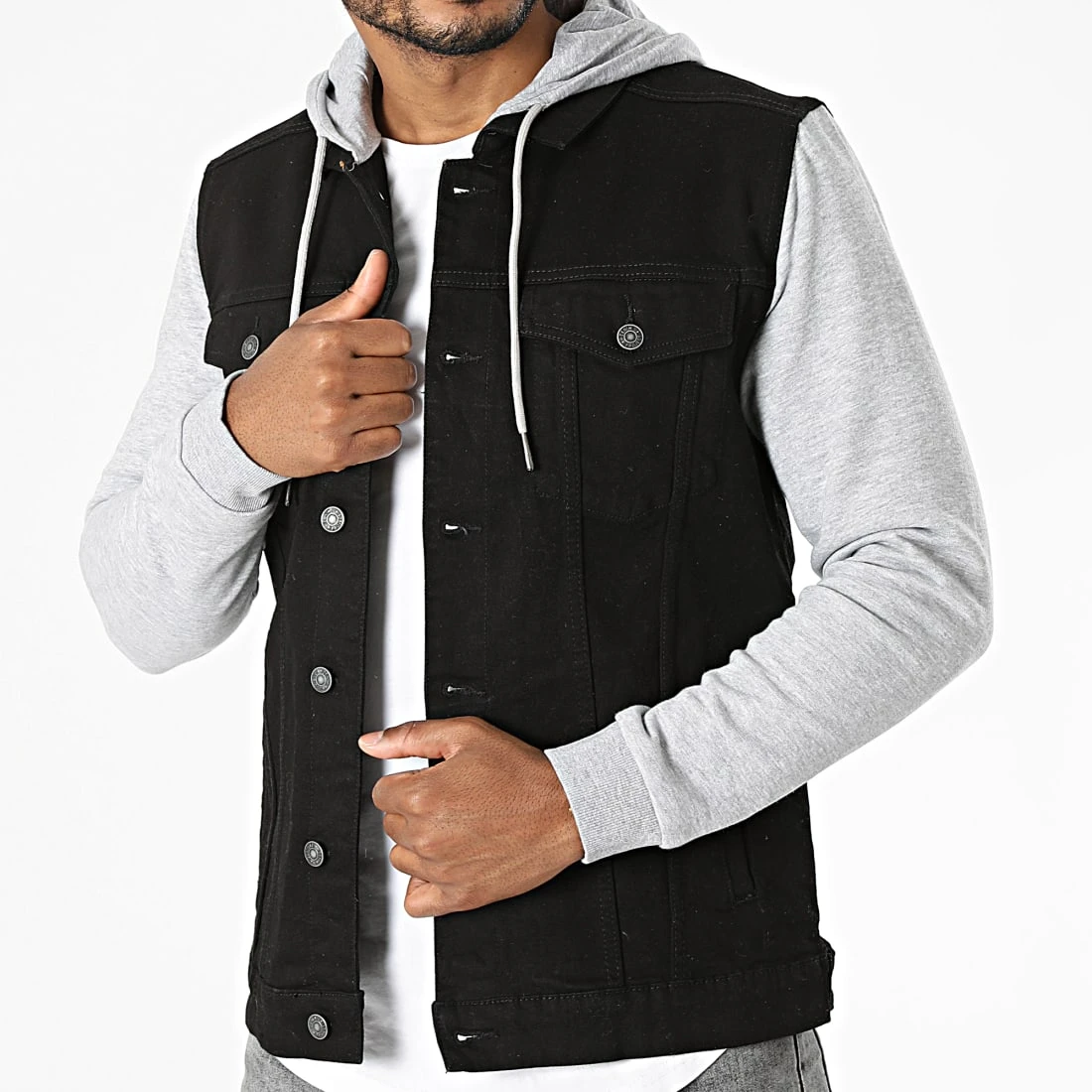 Vente flash ❤️ Veste Jean Capuche DP18 Noir Gris Chiné de Classic Series ⌛ 3 Vente flash ❤️ Veste Jean Capuche DP18 Noir Gris Chiné de Classic Series ⌛