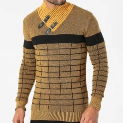 Grosses soldes 🔥 Pull Col Amplified 2124 Moutarde Noir de Classic Series 😀