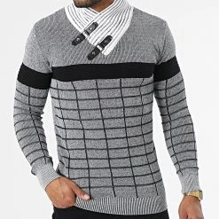 Bon marché ✔️ Pull Col Amplified 2124 Noir Blanc de Classic Series 🧨 -Classic Series Soldes classic series 287849 I 2124 LIGHT GREY 20211011T160005 03