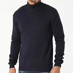 Remise 🎁 Pull Col Roulé 7095 Bleu Marine de Classic Series ⭐