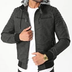 Promo 🛒 Veste Zippée Capuche 9682-A Noir Gris Chiné de Classic Series 🔔
