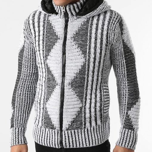 Budget 🤩 Gilet Zippé Capuche 1021 Blanc Noir Chiné de Classic Series ✔️ -Classic Series Soldes classic series 291231 1021 WHITE BLACK 20211111T160744 01