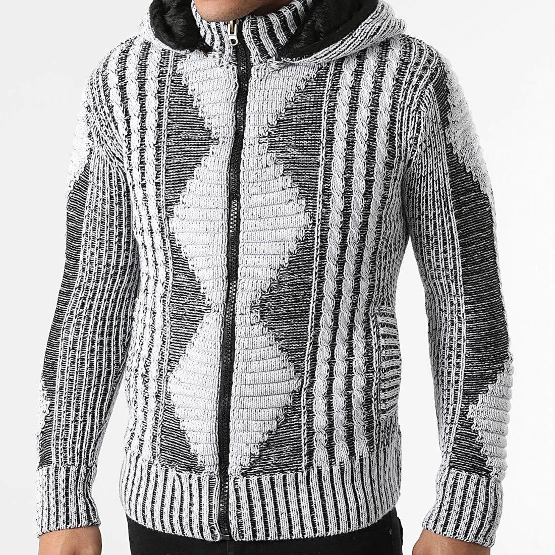 Budget 🤩 Gilet Zippé Capuche 1021 Blanc Noir Chiné de Classic Series ✔️ 3 Budget 🤩 Gilet Zippé Capuche 1021 Blanc Noir Chiné de Classic Series ✔️