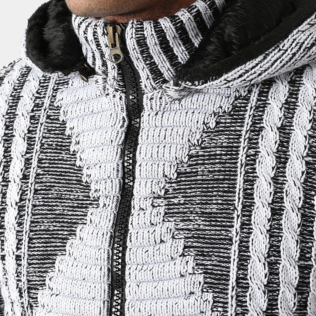 Budget 🤩 Gilet Zippé Capuche 1021 Blanc Noir Chiné de Classic Series ✔️ 4 Budget 🤩 Gilet Zippé Capuche 1021 Blanc Noir Chiné de Classic Series ✔️ – Image 2