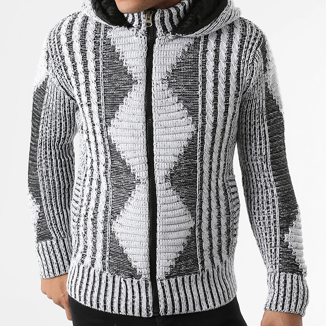 Budget 🤩 Gilet Zippé Capuche 1021 Blanc Noir Chiné de Classic Series ✔️ 5 Budget 🤩 Gilet Zippé Capuche 1021 Blanc Noir Chiné de Classic Series ✔️ – Image 3