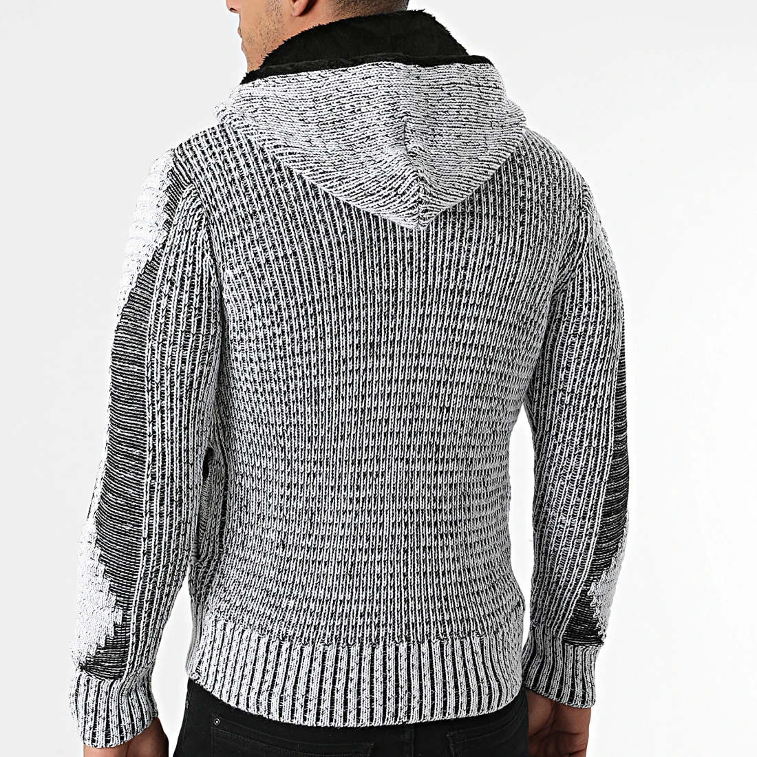 Budget 🤩 Gilet Zippé Capuche 1021 Blanc Noir Chiné de Classic Series ✔️ 6 Budget 🤩 Gilet Zippé Capuche 1021 Blanc Noir Chiné de Classic Series ✔️ – Image 4