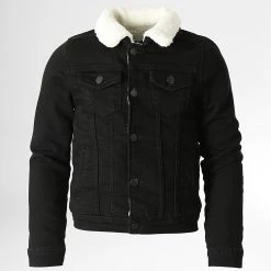 Promo 🎁 Veste Jean Col Mouton Enfant K-591 Noir de Classic Series ⭐