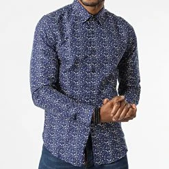 Bon marché 🥰 Chemise A Manches Longues Slim5028 Bleu Roi Beige Floral de Classic Series 🌟 -Classic Series Soldes classic series 292717 SLIM5028 3 20211124T151520 03