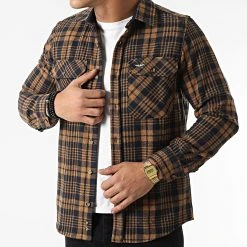 Vente flash 🎁 Chemise Manches Longues A Carreaux 8517 Camel Bleu Marine de Classic Series 🌟