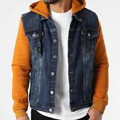 Promo 😀 Veste Jean Capuche 1944 Bleu Denim Orange de Classic Series 🌟 -Classic Series Soldes classic series 292849 1944 BLEU CAMEL 20211129T092106 03