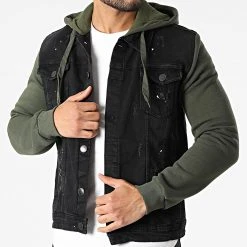 Tout neuf 🧨 Veste Jean Capuche 1949 Noir Vert Kaki de Classic Series ⭐