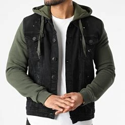 Tout neuf 🧨 Veste Jean Capuche 1949 Noir Vert Kaki de Classic Series ⭐ -Classic Series Soldes classic series 292851 1949 BLACK KHAKI 20211129T093325 03