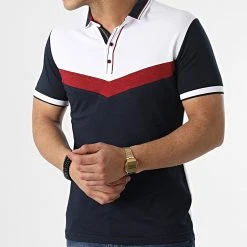 Nouveau 🥰 Polo Manches Courtes Tricolore 20240 Bleu Marine Blanc de Classic Series 🤩 -Classic Series Soldes classic series 307317 20240 NAVY 20220304T145554 03