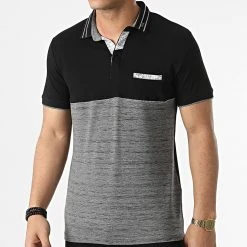 Coupon 😉 Polo Manches Courtes 20237 Noir Gris Anthracite Chiné de Classic Series 💯