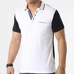 Grosses soldes ✨ Polo Manches Courtes 20285 Blanc Noir de Classic Series 🌟