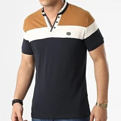 Tout neuf 🧨 Polo Manches Courtes Tricolore 20457 Bleu Marine Camel de Classic Series 😀