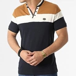 Tout neuf 🧨 Polo Manches Courtes Tricolore 20457 Bleu Marine Camel de Classic Series 😀 -Classic Series Soldes classic series 307366 20457 NAVY 20220304T145751 03
