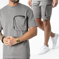 Top 10 ✨ Ensemble Tee ❤️ Shirt A Poche Poitrine Et Short Jogging G22-632 Gris de Classic Series 🌟