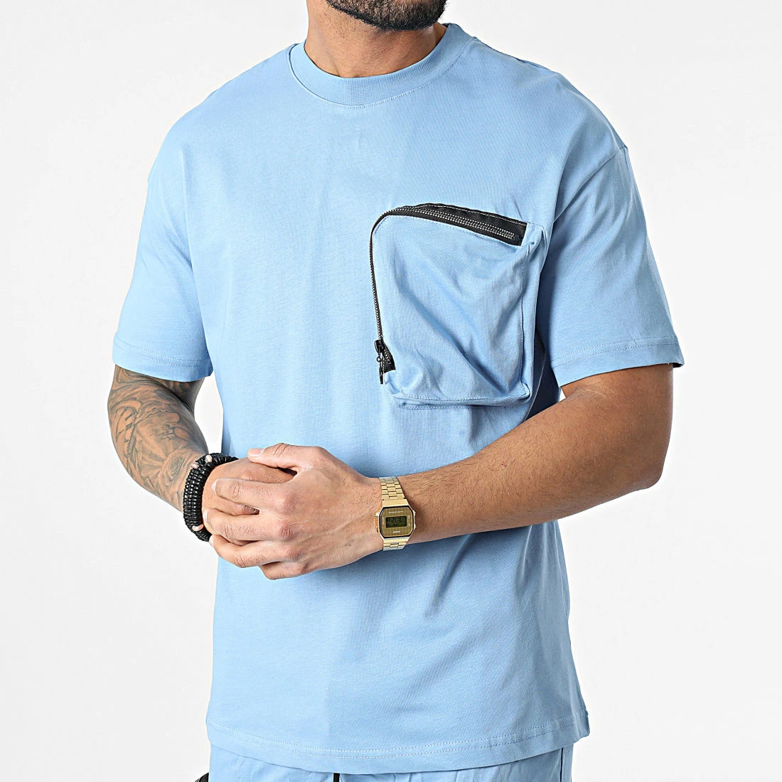 Budget ⌛ Ensemble Tee 🛒 Shirt A Poche Poitrine Et Short Jogging G22-632 Bleu Clair de Classic Series 🔥 5 Budget ⌛ Ensemble Tee 🛒 Shirt A Poche Poitrine Et Short Jogging G22-632 Bleu Clair de Classic Series 🔥 – Image 3