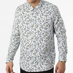 Nouveau 👍 Chemise Manches Longues Floral H70025 Bleu Clair de Classic Series ⌛
