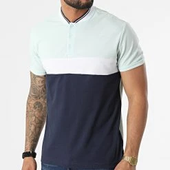 Vente flash 🎁 Polo A Manches Courtes P2214 Turquoise Clair Bleu Marine de Classic Series ⌛