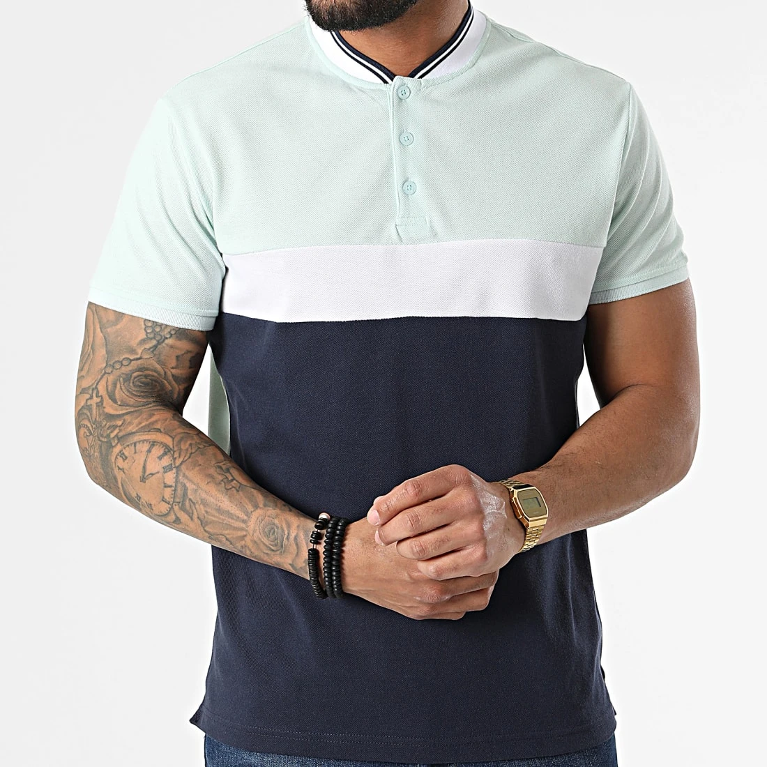 Vente flash đ Polo A Manches Courtes P2214 Turquoise Clair Bleu Marine de Classic Series â 4 Vente flash đ Polo A Manches Courtes P2214 Turquoise Clair Bleu Marine de Classic Series â â Image 3