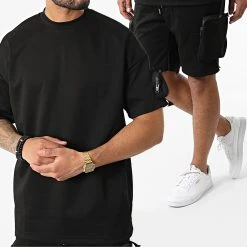 Sortie ⭐ Ensemble Tee Shirt Short Jogging Y022UST Noir de Classic Series 😉