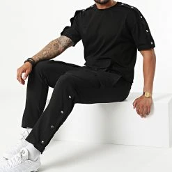 Promo ✨ Ensemble Tee ✔️ Shirt Pantalon Cargo F22-907T Noir de Classic Series 👍