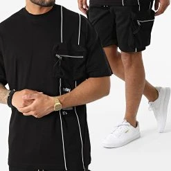 Grosses soldes 🤩 Ensemble Tee Shirt Oversize Short Jogging Y258UST Noir de Classic Series 🎉